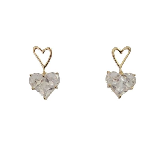 14kt gold plated crystal heart drop earrings NEW - Picture 4 of 8